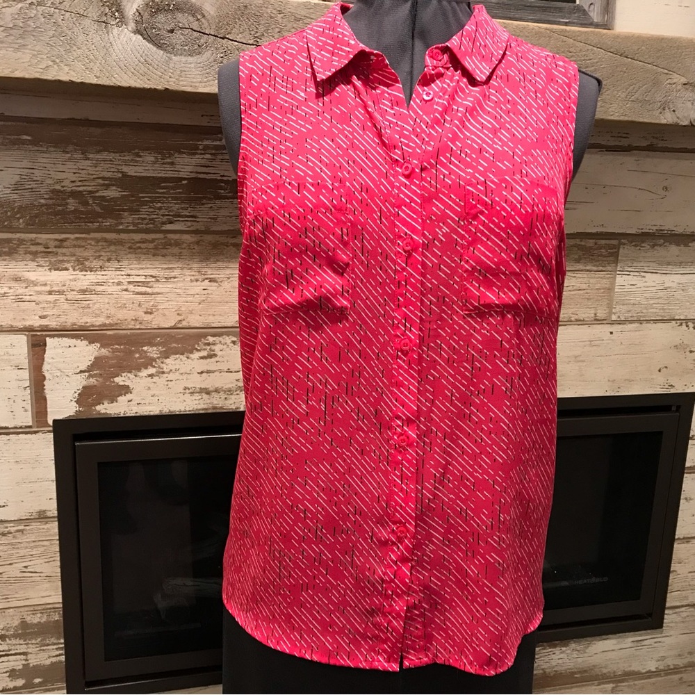 Blouse, Pink Button-down Sleeveless, Petite XL